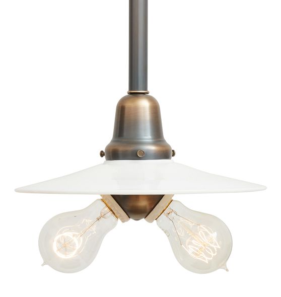 Vintage Milk Glass Disc Pendant with Benjamin Double Socket Cluster by Rejuvenation