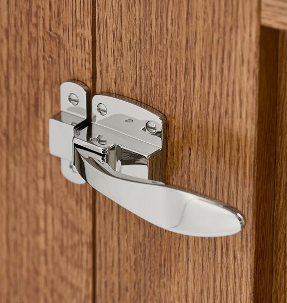 Chrome Hoosier Icebox Latch – Right-Hand, Solid Brass With Chrome Plating, Includes Flush & Offset Catch