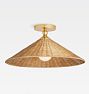 Bellevue Semi Flush Aged Brass Rattan Cone 18in Shade Medium Brown