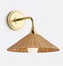 Alpen Single Decorative Sconce Aged Brass Cone 12in Shade Medium Brown Rattan
