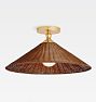 Bellevue Semi Flush Aged Brass Rattan Cone 18in Shade Dark Brown
