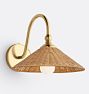Bellevue Single Decorative Sconce Aged Brass Cone 12in Shade Medium Brown Rattan