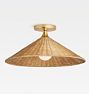 Alpen Semi Flush Aged Brass Rattan Cone 18in Shade Medium Brown