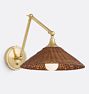 Alpen Articulating Task Sconce CP Cone 12in Shade Dark Brown Rattan