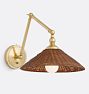 Bellevue Articulating Task Sconce CP Cone 12in Shade Dark Brown Rattan