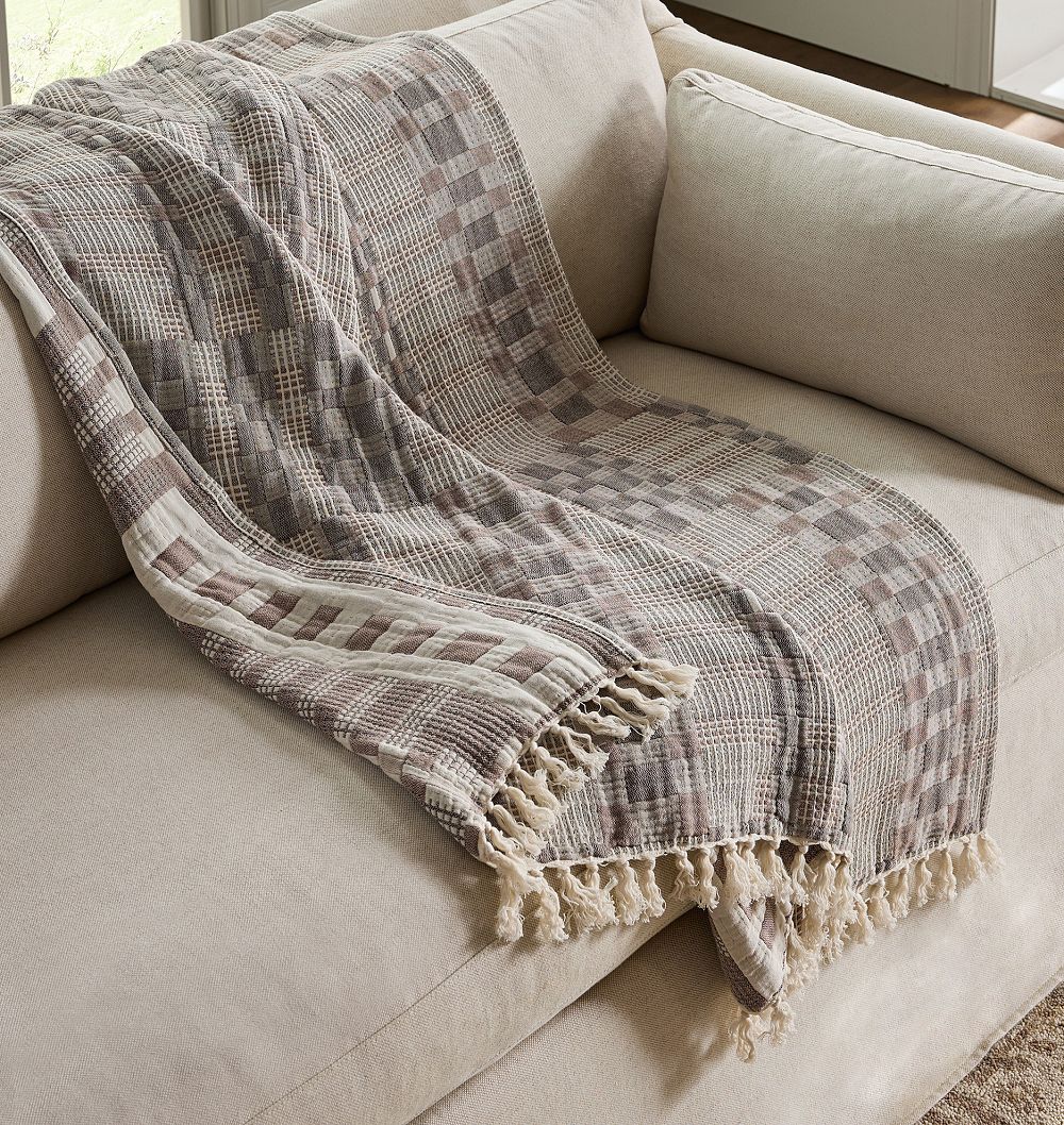 Checked Jacquard Cotton Throw by Rejuvenation