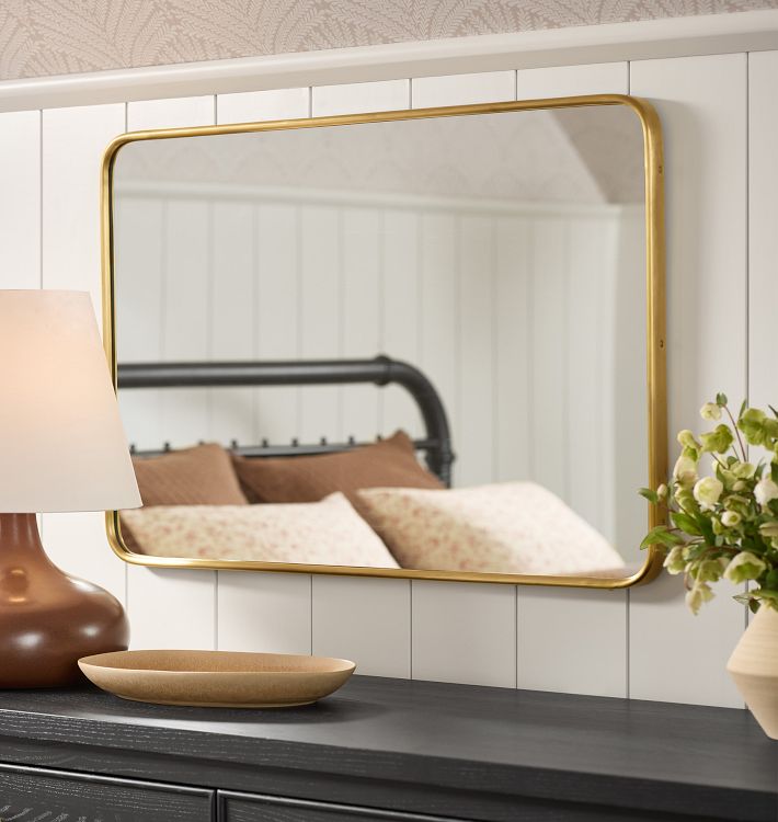 Rounded Rectangle Metal Framed Mirror, 20" x 30" - Aged Brass