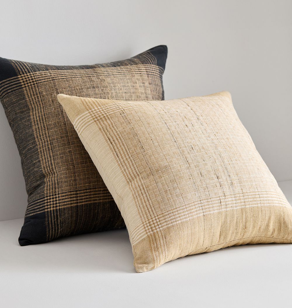 Plaid Handspun Raw Silk Pillow Cover by Rejuvenation