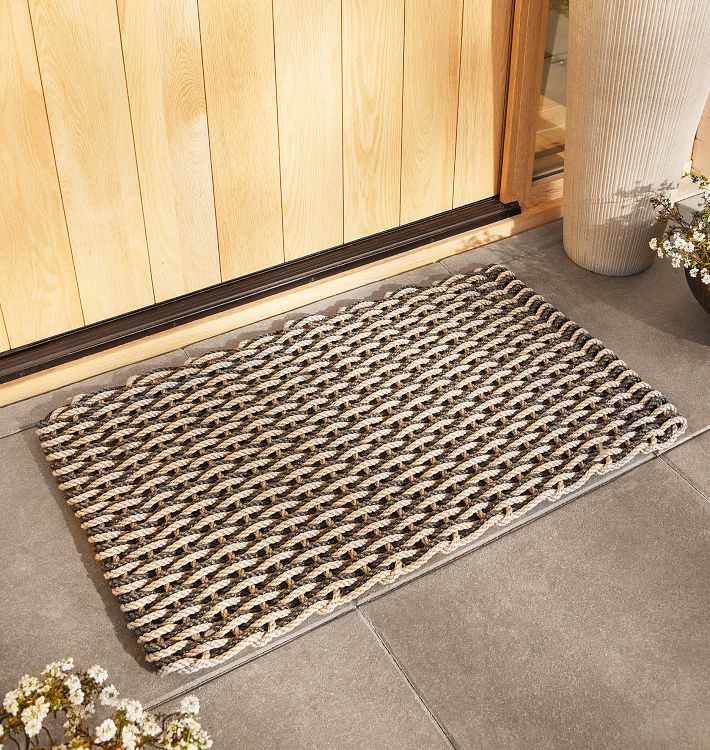 ROPE’mademoiselle Sand + Charcoal + Pearl Doormat | Woven Lobster Rope Doormats