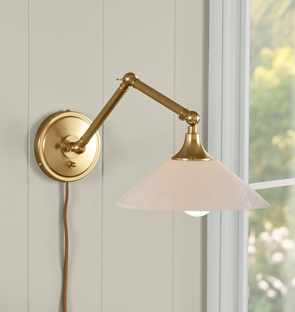 Poplar Articulating Sconce, Glass Shades by Rejuvenation