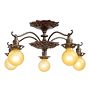 Vintage Victorian Semi Flush with Red Glass Bowls and Floral Motifs