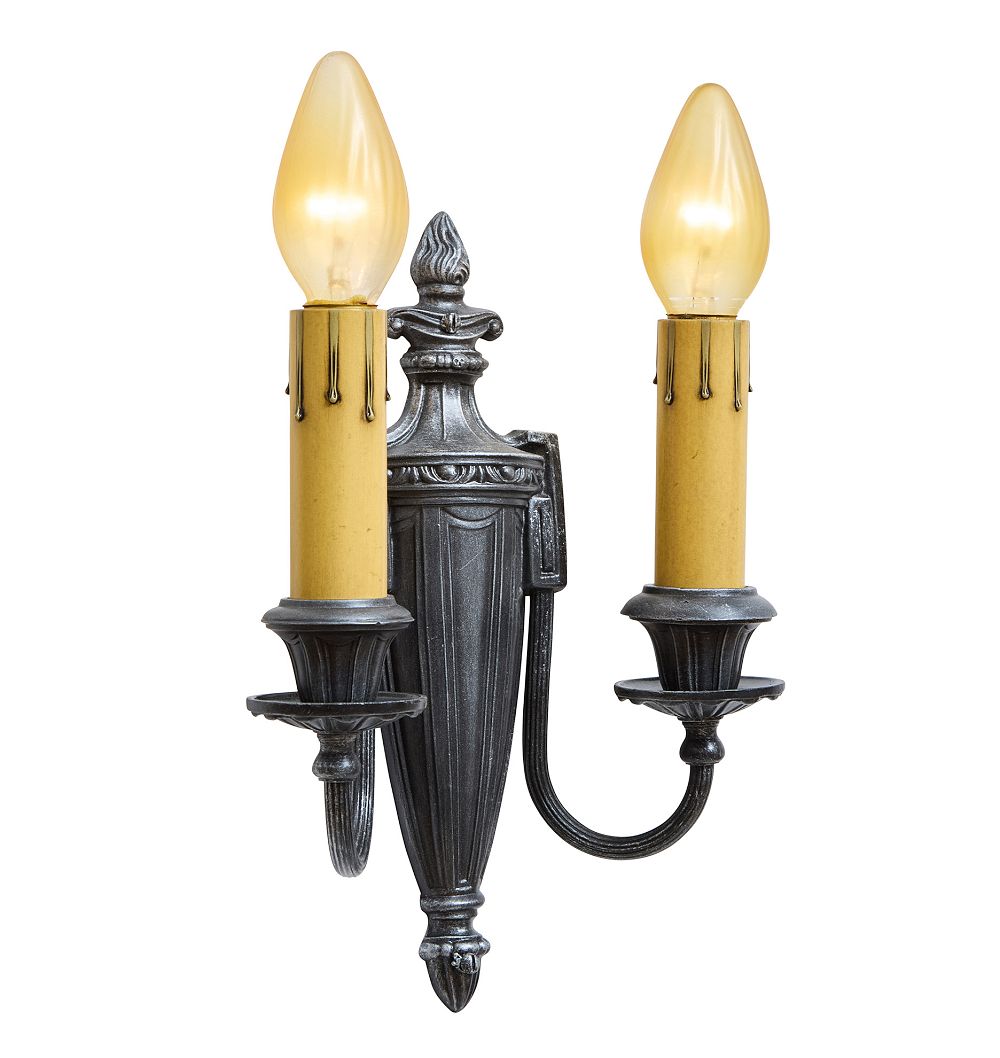 Vintage Classical Revival Double Sconces with Shield Backplate Set of 5 by Rejuvenation
