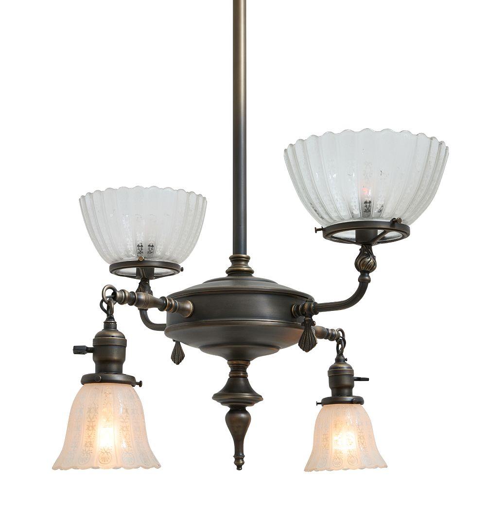 Vintage Colonial Revival Brass Chandelier with Finial by Rejuvenation