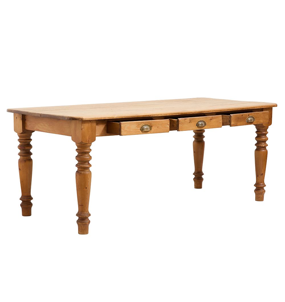 Vintage Traditional 3-Drawer Dining Table with Turned Legs by Rejuvenation