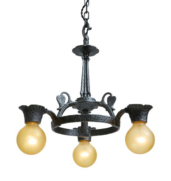 Vintage Victorian Iron Chandelier with Hammered Texture and Leaf Motif by Rejuvenation