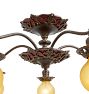 Vintage Victorian Semi Flush with Red Glass Bowls and Floral Motifs