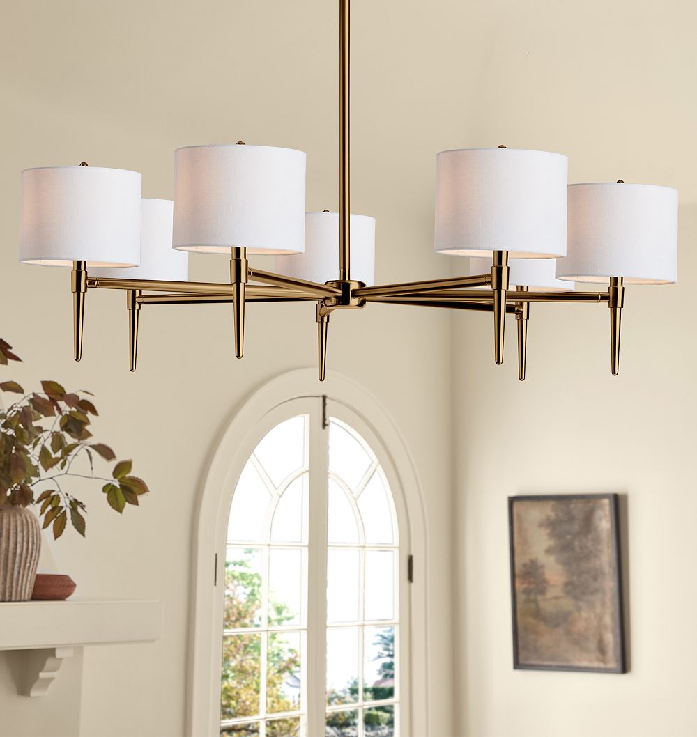 Rhone Chandelier, 48" Width in Fabric Shades by Rejuvenation