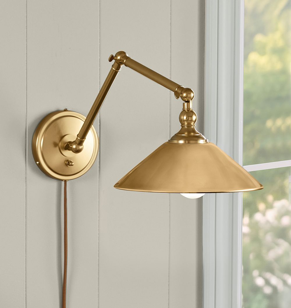 Theo Articulating Sconce, Brass Shades by Rejuvenation