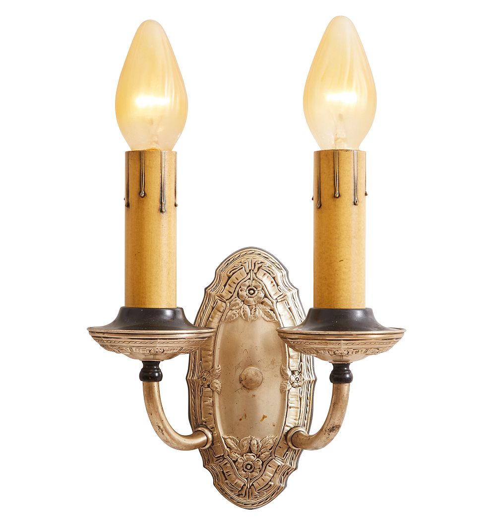 Vintage Pair Revival Double Sconce Silver Candle by Rejuvenation