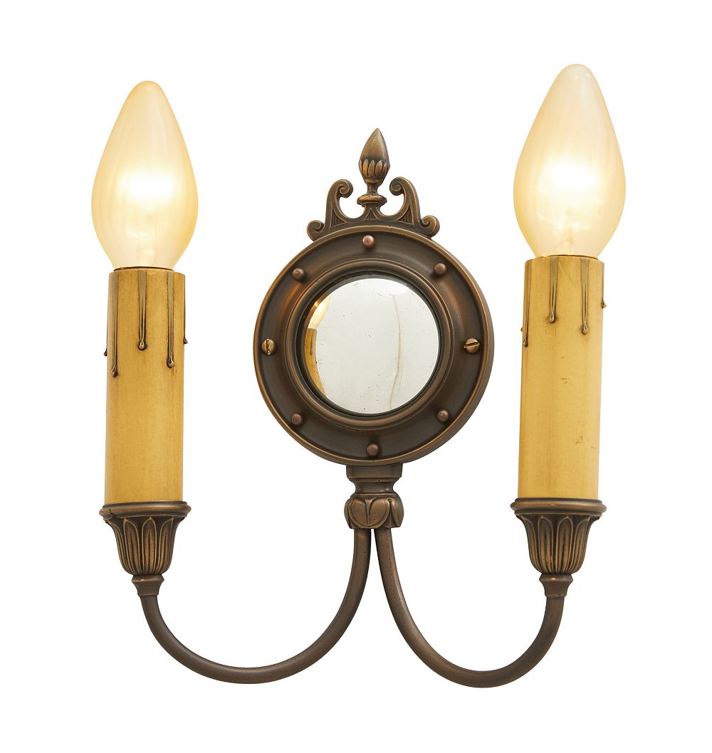 Vintage Pair Romance Revival Sconce Double Candle Light Mirror Backplate by Rejuvenation