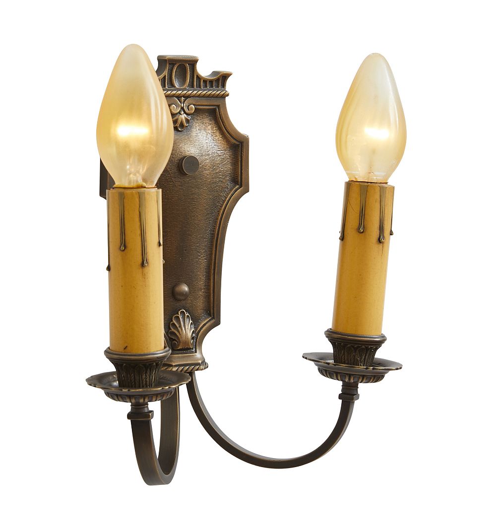 Vintage Pair Romance Revival Sconce Double Candle Light Rope Motif Beading Backplate by Rejuvenation