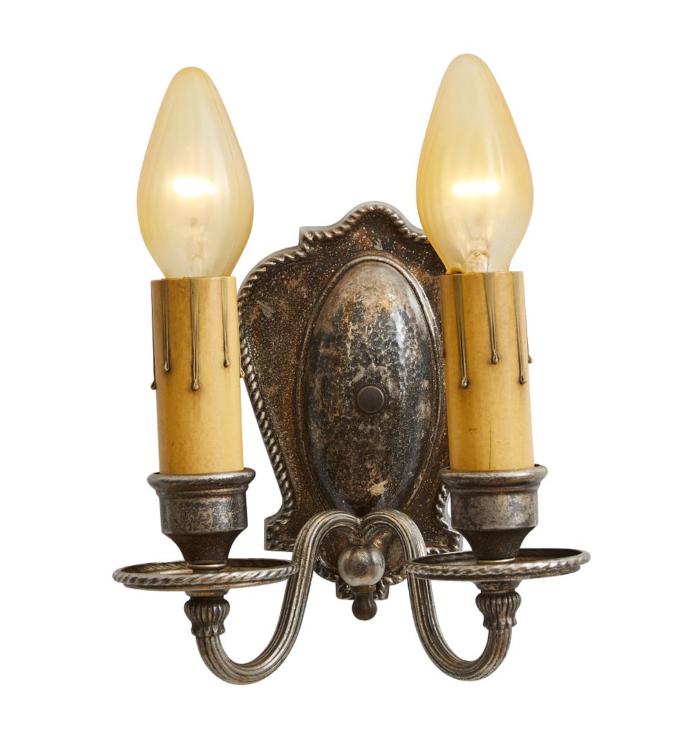Vintage Pair Romance Revival Sconce Double Candle Light Rope Motif by Rejuvenation