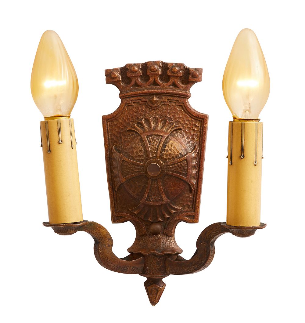 Vintage Revival Double Sconce Hammered Bronze Pair of 2 by Rejuvenation