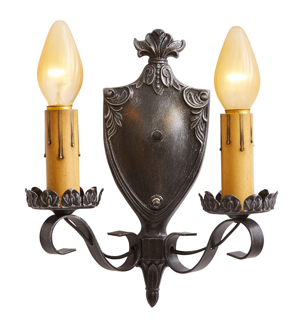 Vintage Revival Double Sconce Pair of 2 Candle Iron by Rejuvenation