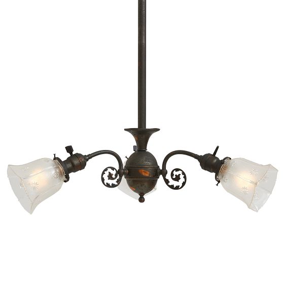 Vintage Victorian Chandelier 3 Arm Electric Jappaned by Rejuvenation