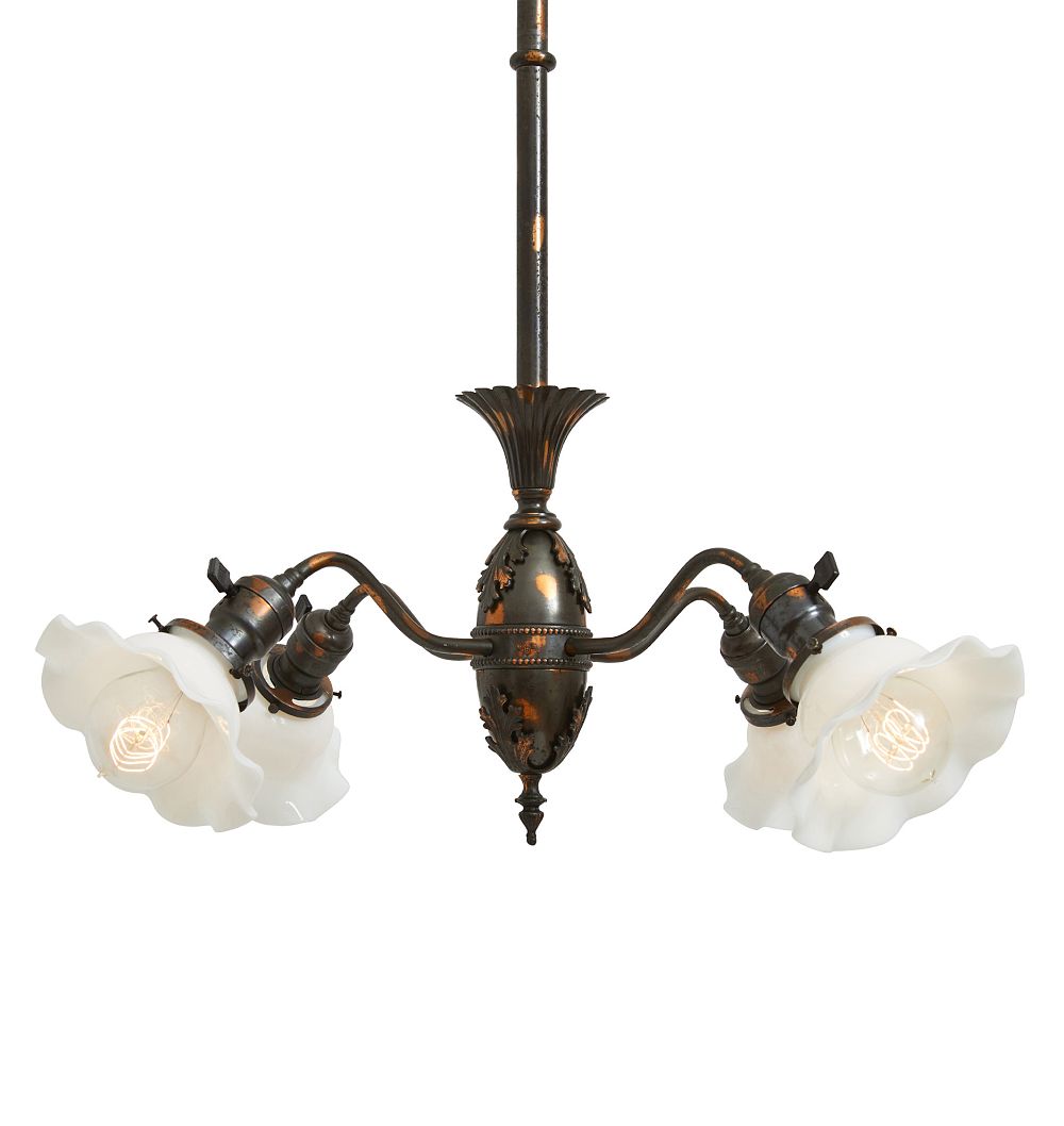 Vintage Victorian Chandeliers 4 Arm Japanned Copper Finish by Rejuvenation
