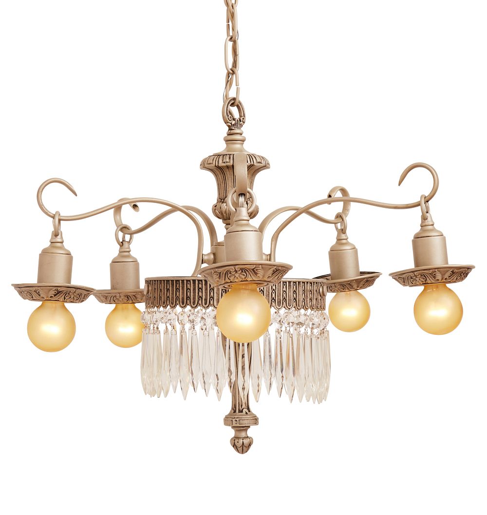 Five-Arm Classical Revival Crystal Chandelier by Rejuvenation