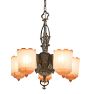 Vintage Art Deco  Ornate Chandelier with Amber Frosted Shades