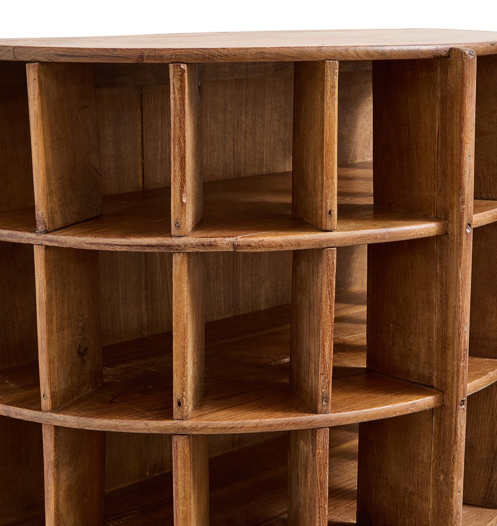 Vintage Traditional Demilune Wooden Cubby Shelf by Rejuvenation