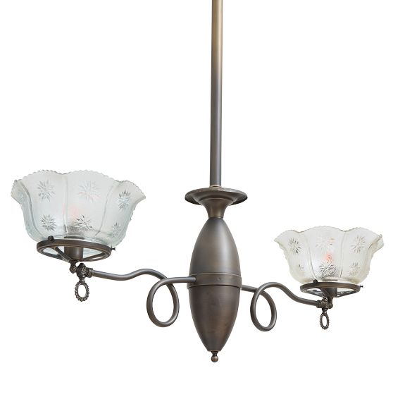 Vintage Victorian 2 Light Chandelier with Wheel Cut Shades by Rejuvenation