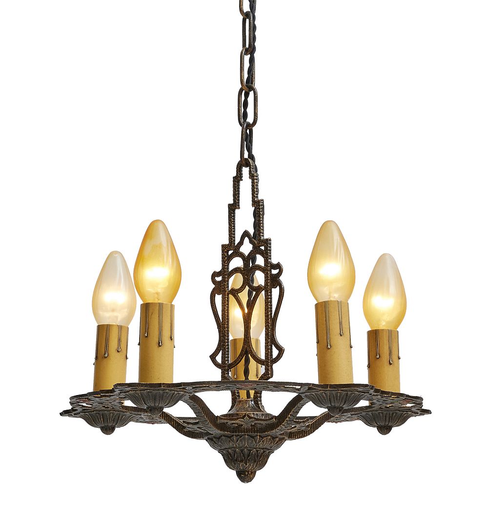 Vintage Colonial Revival Chandelier 5 Light Candle Aluminum by Rejuvenation