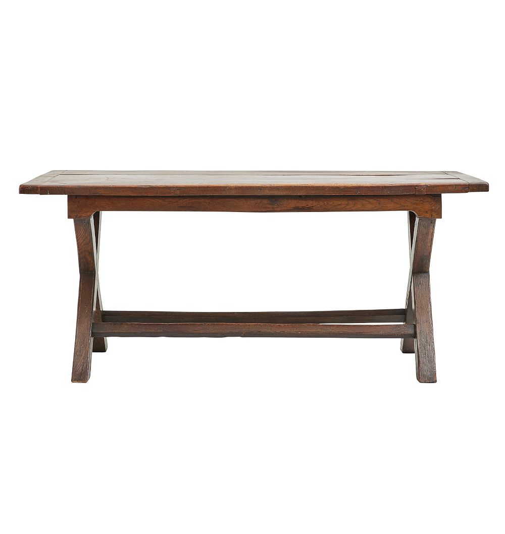 Vintage Dining Table with Cross Legs in Spanish Oak by Rejuvenation