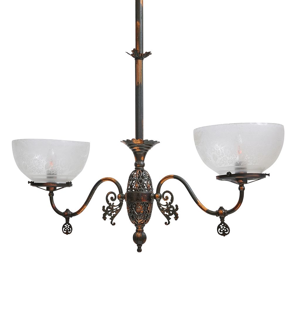 Vintage Victorian Chandelier 2 Arm Gas Japanned by Rejuvenation