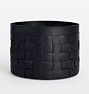 Open Box: Woven Round Leather Basket (16.5"W x 13"H) - Black