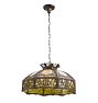 Vintage Art Nouveau Chandelier with  Tiffany Style Slag Glass and Botanical Metalwork Chandelier