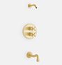 Howell Thermostatic Shower/Tub Set, Cross Handle - Aged Brass