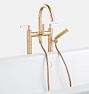 Blair Lever Handle Floor Mount Tub Filler with Handshower, Aged Brass