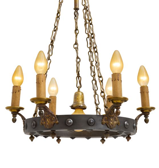 Vintage Colonial Revival Steel and Brass ring Chandelier by Rejuvenation