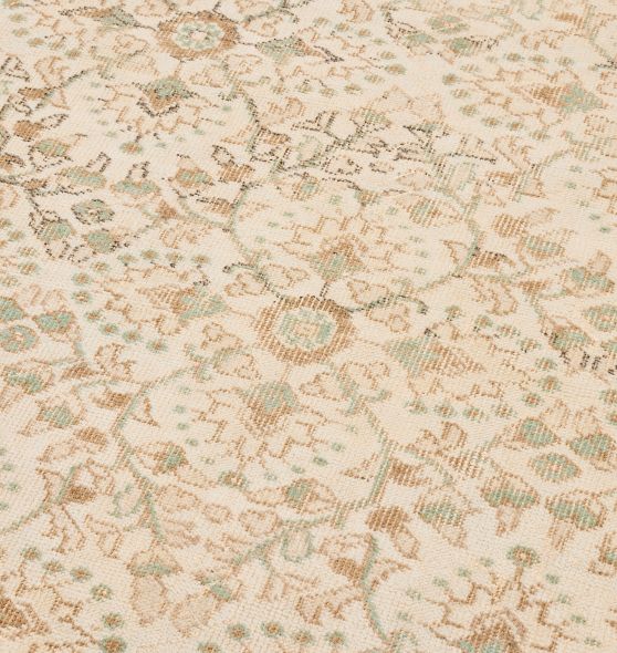 Vintage Turkish Wool Hand-Knotted Allover Cream Area Rug 9'7" x 6'2" by Rejuvenation