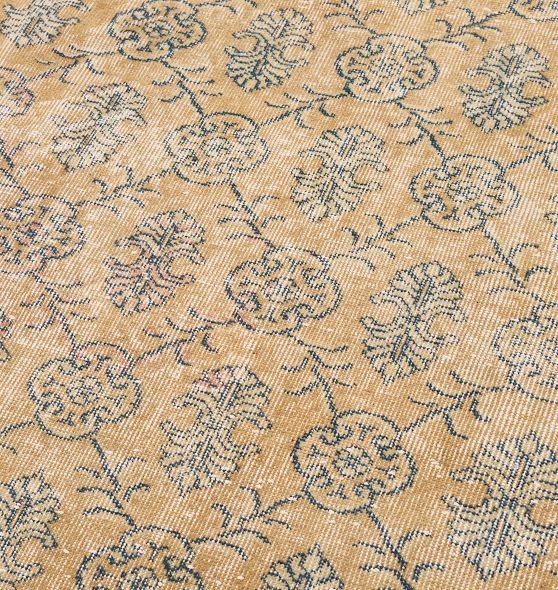 Vintage Turkish Wool Hand-Knotted Allover Mustard Area Rug 10'6" x 6'11" by Rejuvenation