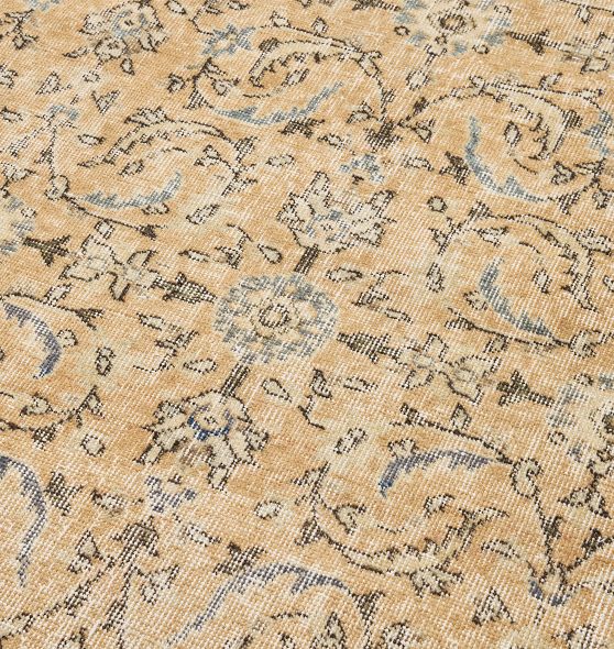 Vintage Turkish Wool Hand-Knotted Allover Yellow Area Rug 10'9" x 6'9" by Rejuvenation