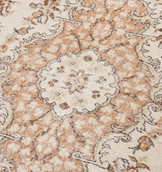 Vintage Turkish Wool Hand-Knotted Medallion Apricot Area Rug 10'5" x 6'7" by Rejuvenation