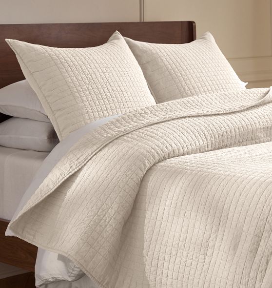 Stitched Belgian Linen Quilt & Shams by Rejuvenation