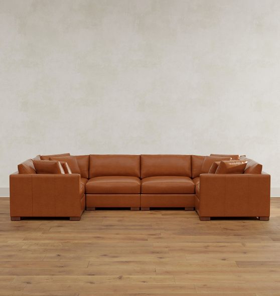 Wrenton Leather 6-Piece U-Shape Sectional Sofa, Classic
