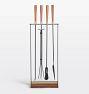 Mid-Century Brass &amp; Walnut Rectangular Fireplace Tool Set