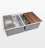 Roma Double Stainless Steel Workstation Kitchen Sink - 33"- 50/50 Double Bowl